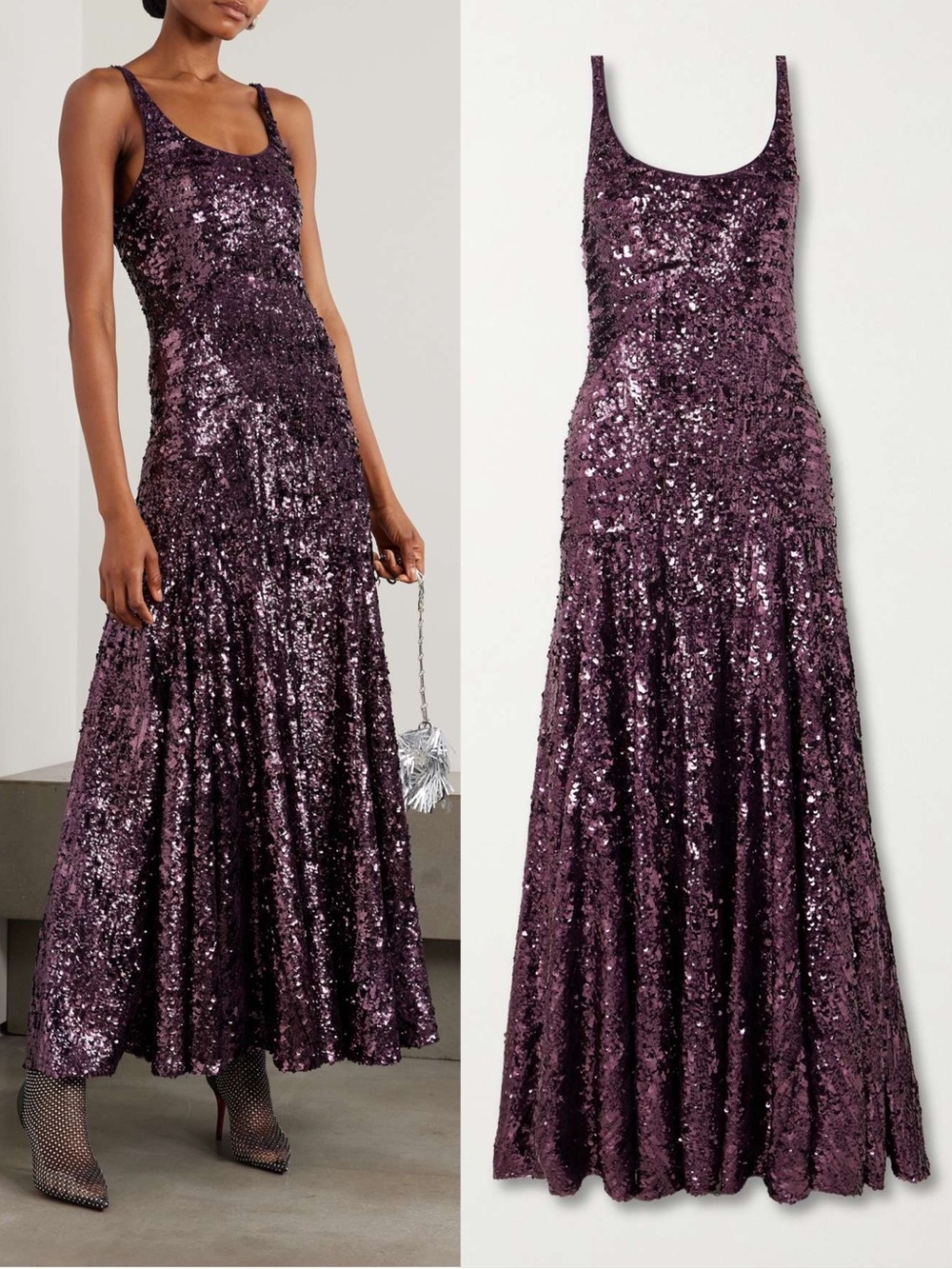 Rabanne Purple Sequined Chiffon Gown Maxi Dress NWT FR 44 US 12